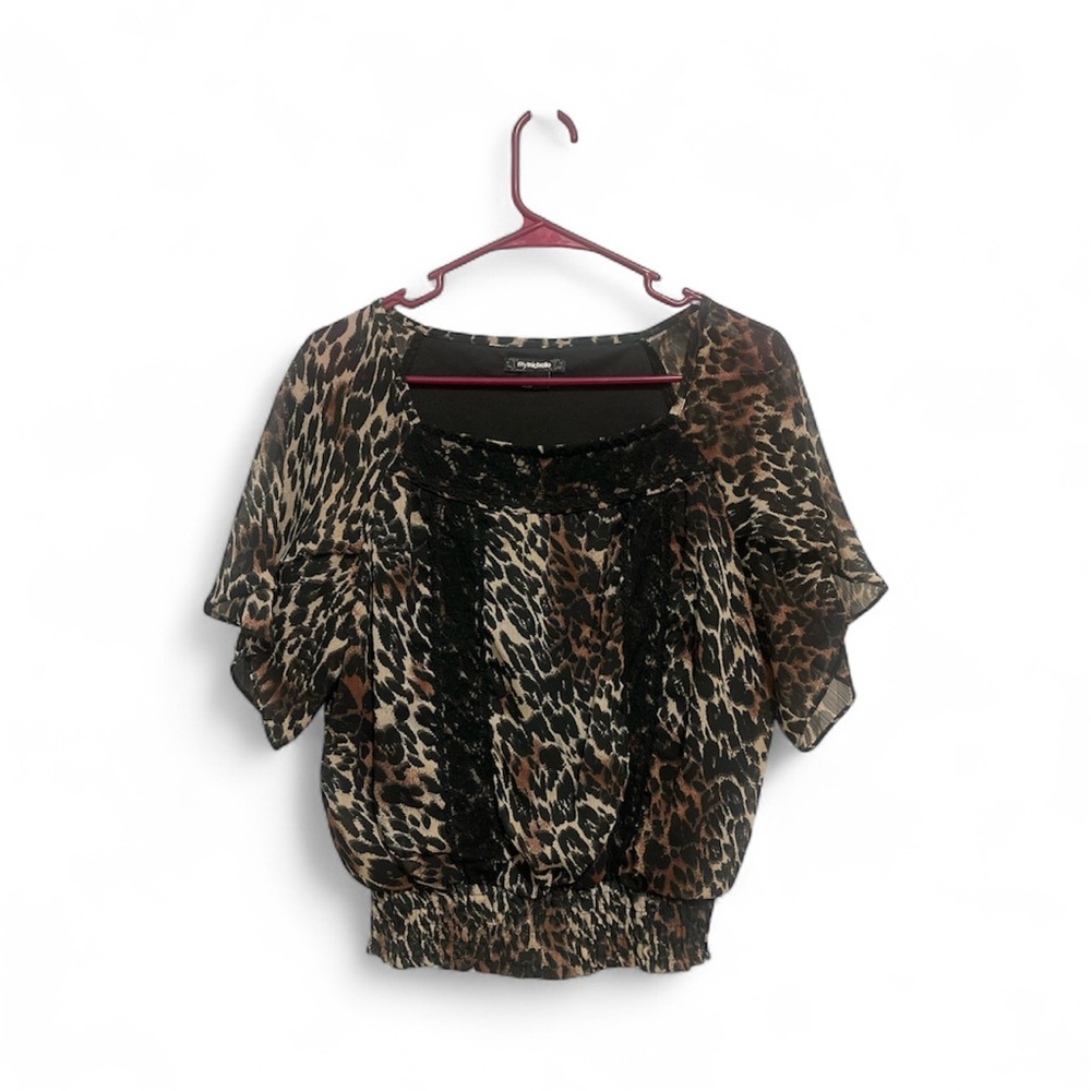My Michelle Leopard Print Blouse with Black Lace